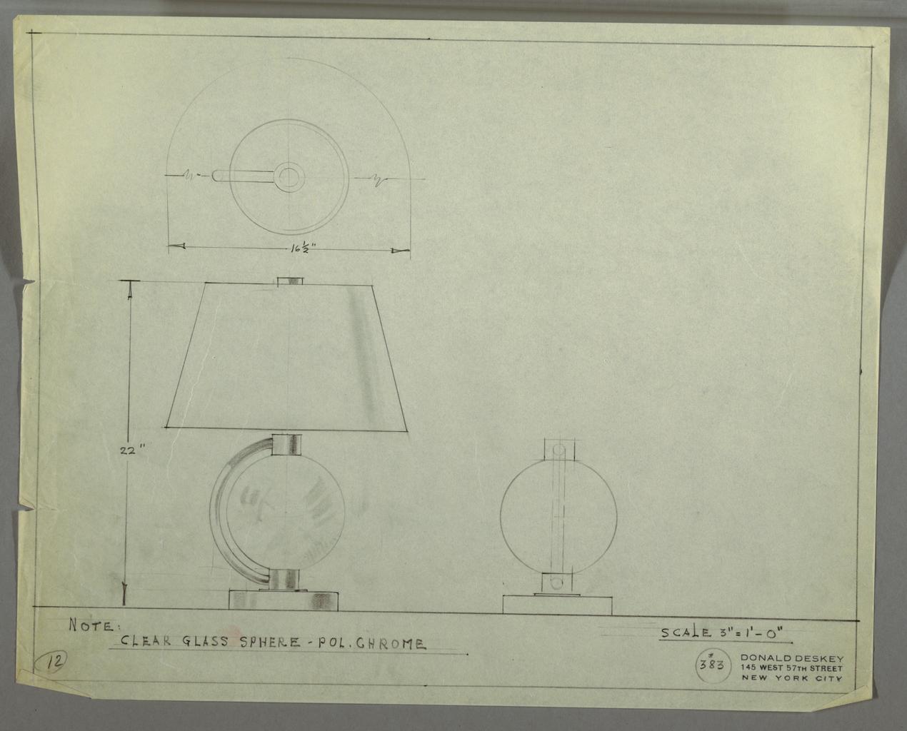 Design for Table Lamp with Spherical Base (drawing)